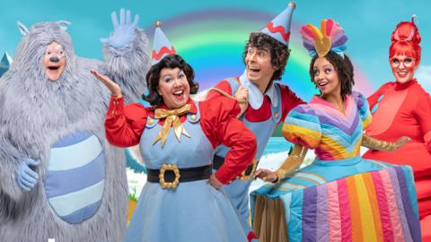 Justin, Jennie, Andy, Gemma and Maddie in costume for the CBeebies Christmas show 2020.