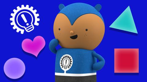 Tinpo surrounded by shapes - heart, circle, triangle and square.