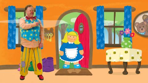 Click to watch Mr Tumble tell the tale of Goldilocks and the Three Bears.