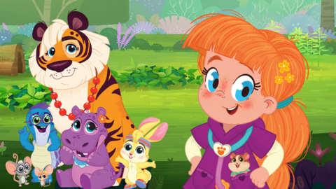 Vida the Vet with her friends Popcorn, Koa, Zigzag, Juno, Tidbit and the mouse family