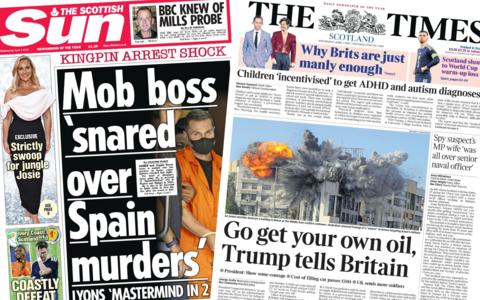 front pages of the Scottish Sun and Times newspapers