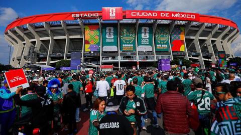 A general view of the exterior of the Estadio Azteca during the 2026 FIFA World Cup