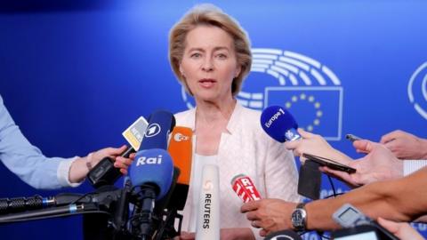 German Defence Minister Ursula von der Leyen, who has been nominated as European Commission President, attends a news conference during a visit at the European Parliament in Strasbourg, France, on 3 July 2019.