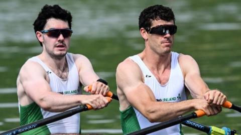 Irish men's double sculls pair Daire Lynch and Philip Doyle in action at the European Rowing Championship