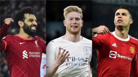 Mohamed Salah, Kevin de Bruyne and Cristiano Ronaldo