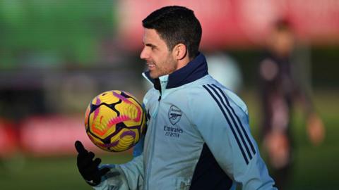 Arsenal manager Mikel Arteta during a training session