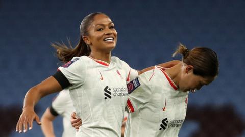 Hinds celebrates her goal for Liverpool