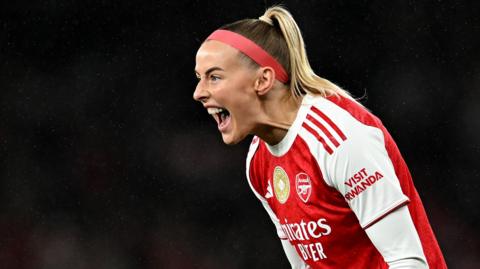 Arsenal's Chloe Kelly celebrates scoring against Chelsea