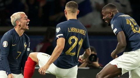 France celebrates their second goal against Republic of Ireland