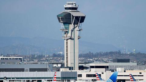 An air traffic control tower at LA's airport