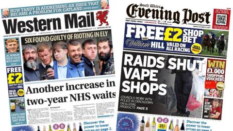 Front pages of Western Mail and South Wales Evening Post
