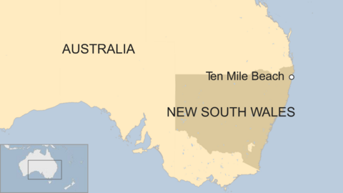 Map of Ten Mile Beach in New South Wales, Australia
