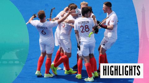 Great Britain's men's hockey team celebrate