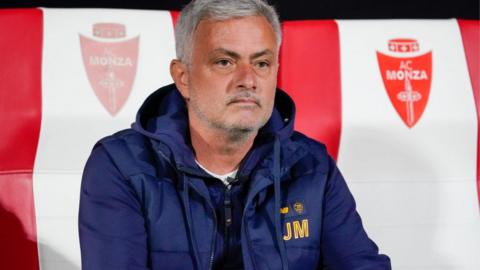 Roma manager Jose Mourinho sits on Monza-branded seat