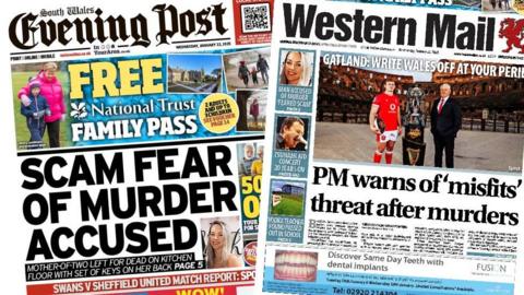 Front pages of the South Wales Evening Post and the Western Mail