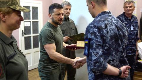 Zelensky visited a military hospital in the town of Ochakiv in Mykolaiv region of Ukraine in 27 July