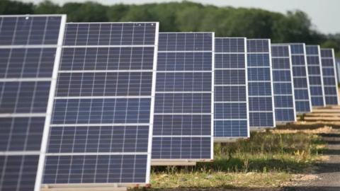 Photo of a line of solar panels