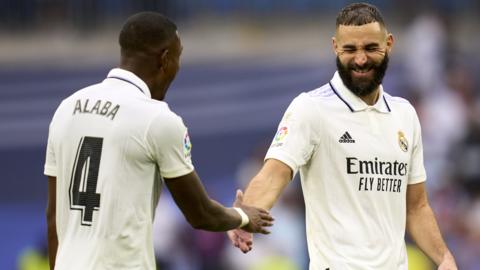 David Alaba and Karim Benzema celebrate for Real Madrid