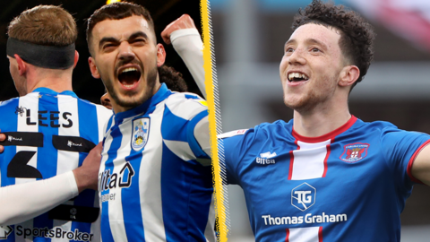 Huddersfield celebrate and Carlisle celebrate