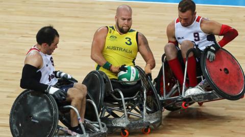 Australia's Ryley Batt is surrounded at the Rio Paralympics