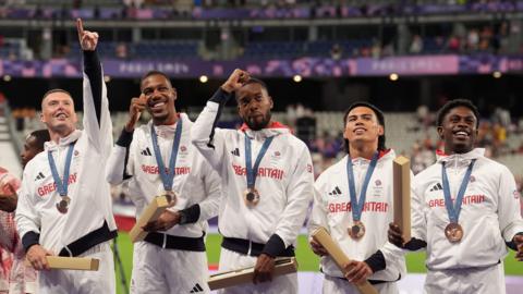 Team GB sprinters with their Bronze medals