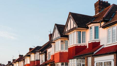 A view of London houses at sunset