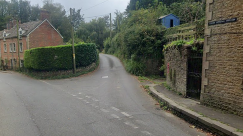 Google maps view of Shadwell Lane in Wincanton. It is a narrow road without markings, with trees and hedges either side. 