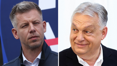Peter Magyar (left) and Viktor Orban (right)