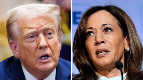 A composite image of Donald Trump and Kamala Harris
