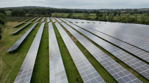 A solar farm across a field in Somerset