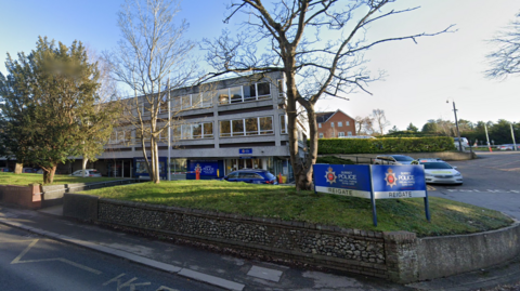 Reigate police station, police sign