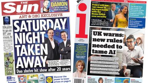 Front pages of the Sun and the i newspaper, 19 May 2023