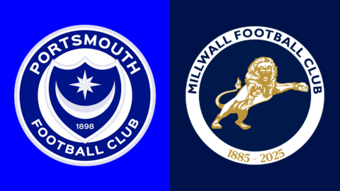 Side-by-side of Portsmouth and Millwall club badges