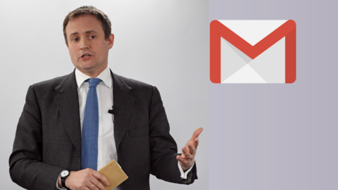 Tom Tugendhat, with a Gmail logo inserted in the image