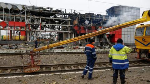 damaged railway depot in Fastiv