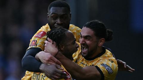 Maidstone United players celebrate Sam Corne's second-half strike