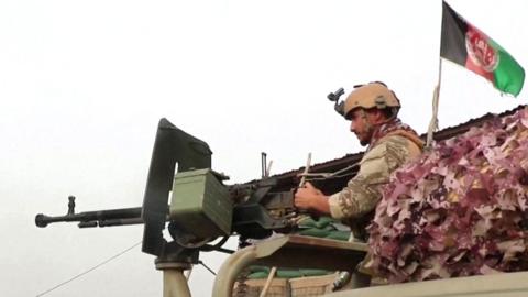 Afghan security personnel fighting against the Taliban in the outskirsts of Kunduz city. 12 July 2021