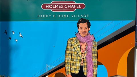 Vintage railway poster inspired-design of Harry Styles and the Twemlow Viaduct.