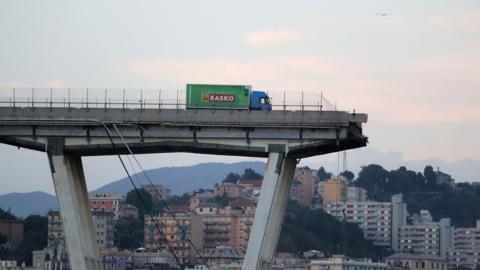 Lorry on bridge - evening