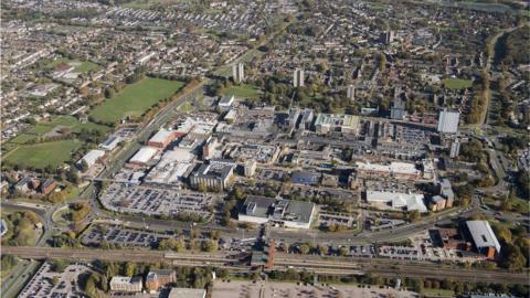 Aerial shot of Stevenage town centre
