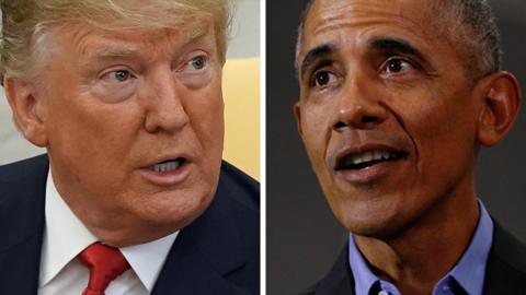 US President Donald Trump and his predecessor Barack Obama