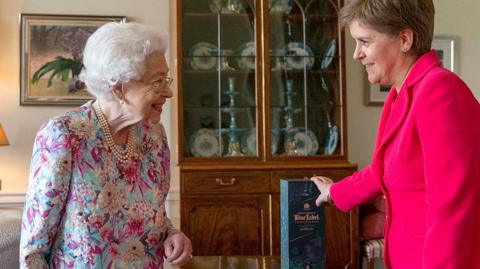 The Queen met with Scotland's first minister at the Palace of Holyroodhouse in Edinburgh.