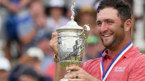 Jon Rahm with US Open trophy