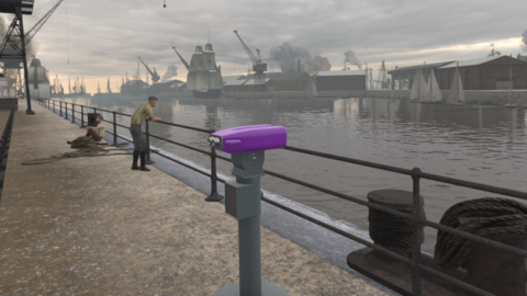 A image of a pair of binoculars next to a river