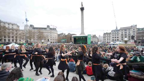 Performers on stage in Trafalgar Square 