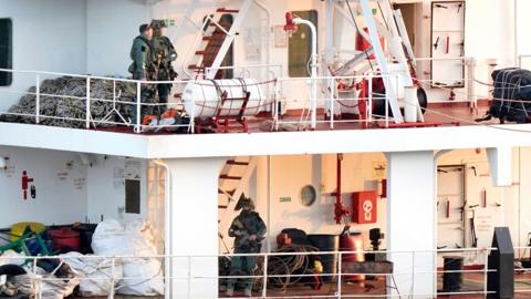 Army Ranger Wing soldiers standing on MV Matthew deck