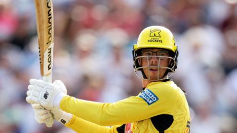 Mitchell Santner bats for Trent Rockets against MI London at The Oval