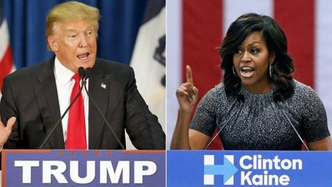 US Republican presidential candidate Donald Trump has launched a rare attack on Michelle Obama, saying "all she wants to do is campaign" for his rival.