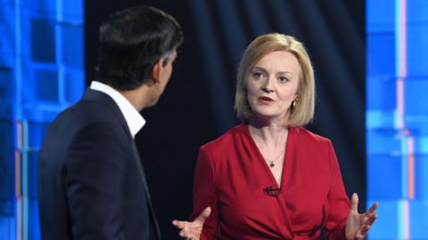 Conservative leadership candidates Rishi Sunak and Liz Truss during Britain's Next Prime Minister: The ITV Debate