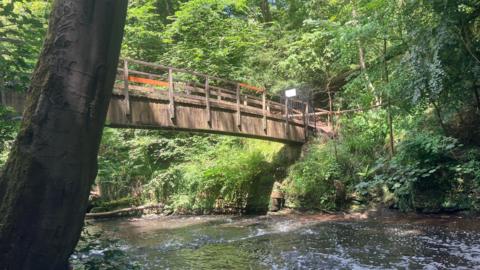 Photograph of the Giant's Castle Bridge over the River Bollin in Styal Woods near Manchester Airport.